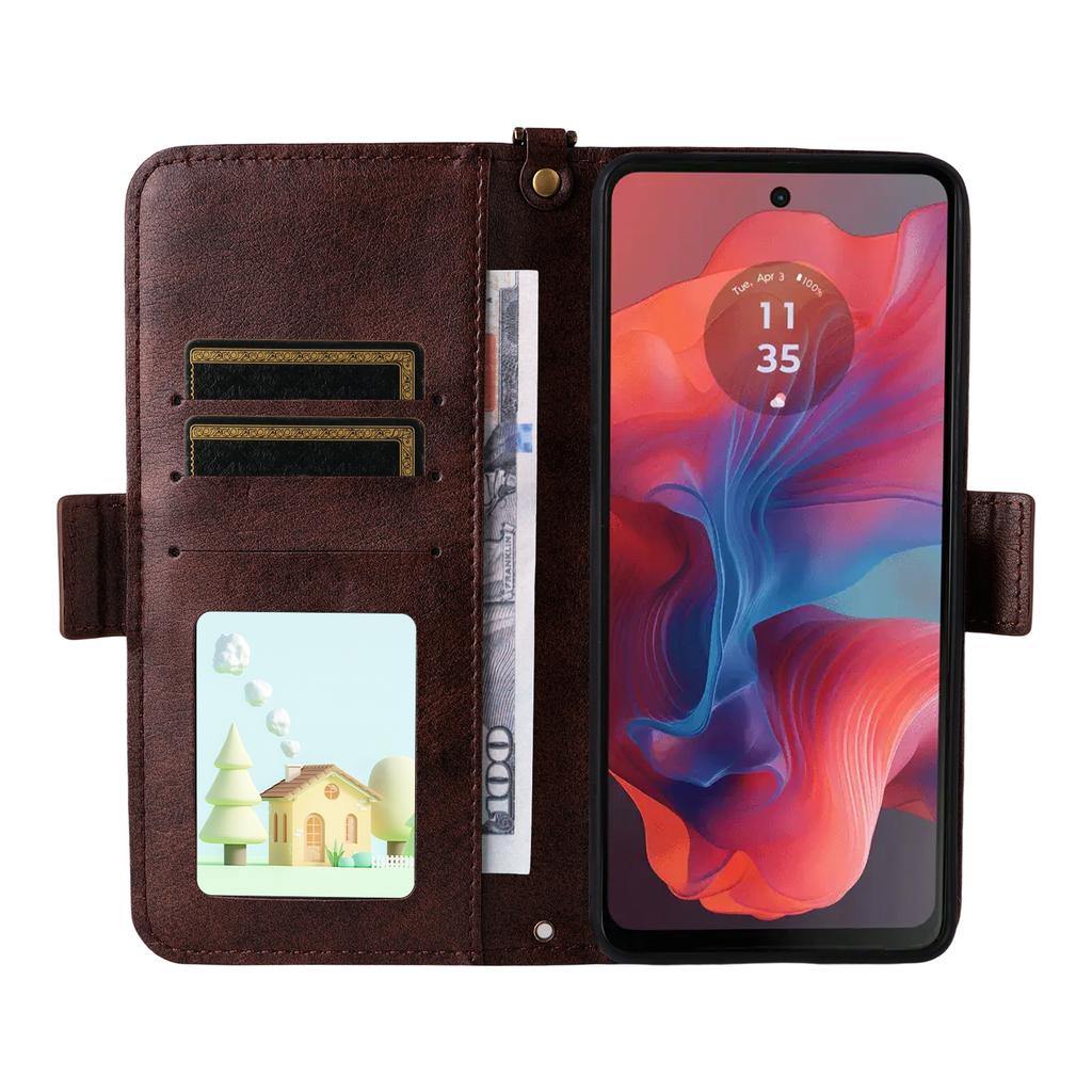 Leather Case For Motorola Moto G04s 4G/G04 4G/G24 4G/E14 4G Magnetic Closure Wallet Stand Phone Cover with Crossbody Strap
