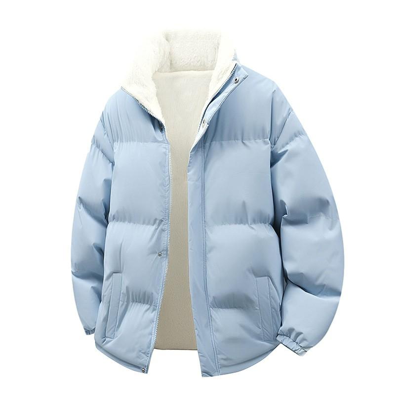 Unisex Winter Cotton Padded Jacket Warm Thick Fleece-Lined Stand Collar Casual Outerwear Teens Adults