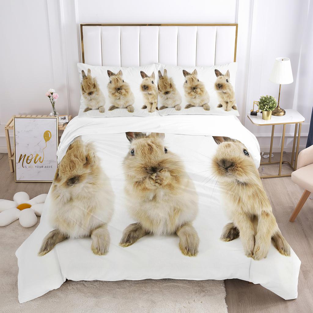Rabbit Comforter Duvet Cover Set Lovely Little Rabbit Decor Bedding Set For Kid Girl Polyester Animal Theme King Comforter Cover