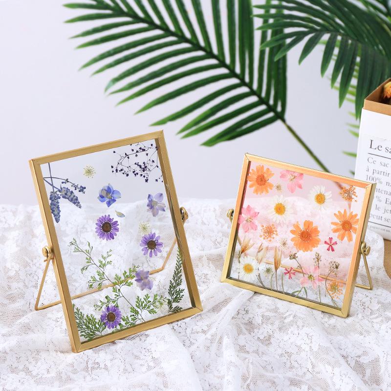 Nordischer Stil Geometrischer Metall-Glas-Fotorahmen für Trockenblumen - DIY Geprägte Pflanzen specimen Anzeige, Kreatives Gold, Größen 4x6 & 7 Zoll