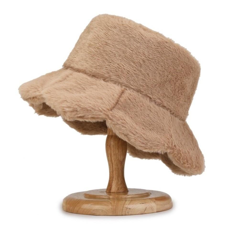 Cold -proof Faux Fur Bucket Hat Warmer Winter Panama Hat Simple Plush Fisherman Hat Shopping