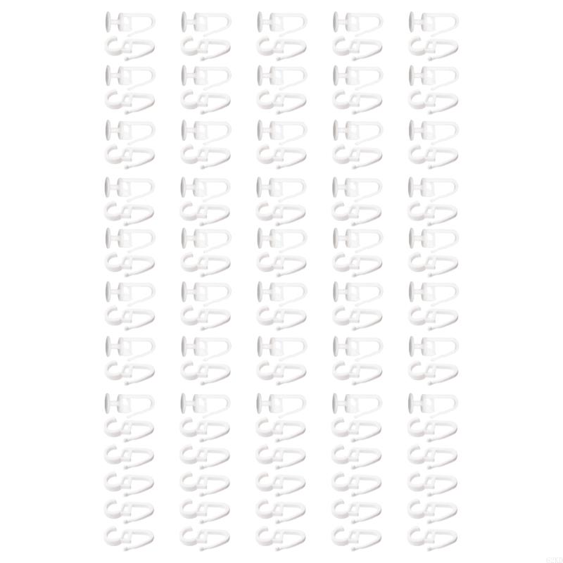 62KD Curtain Installation Set with 50 White Cutain Track Slides Gliders with Folding Hook and 50 S Hook for Home Decors