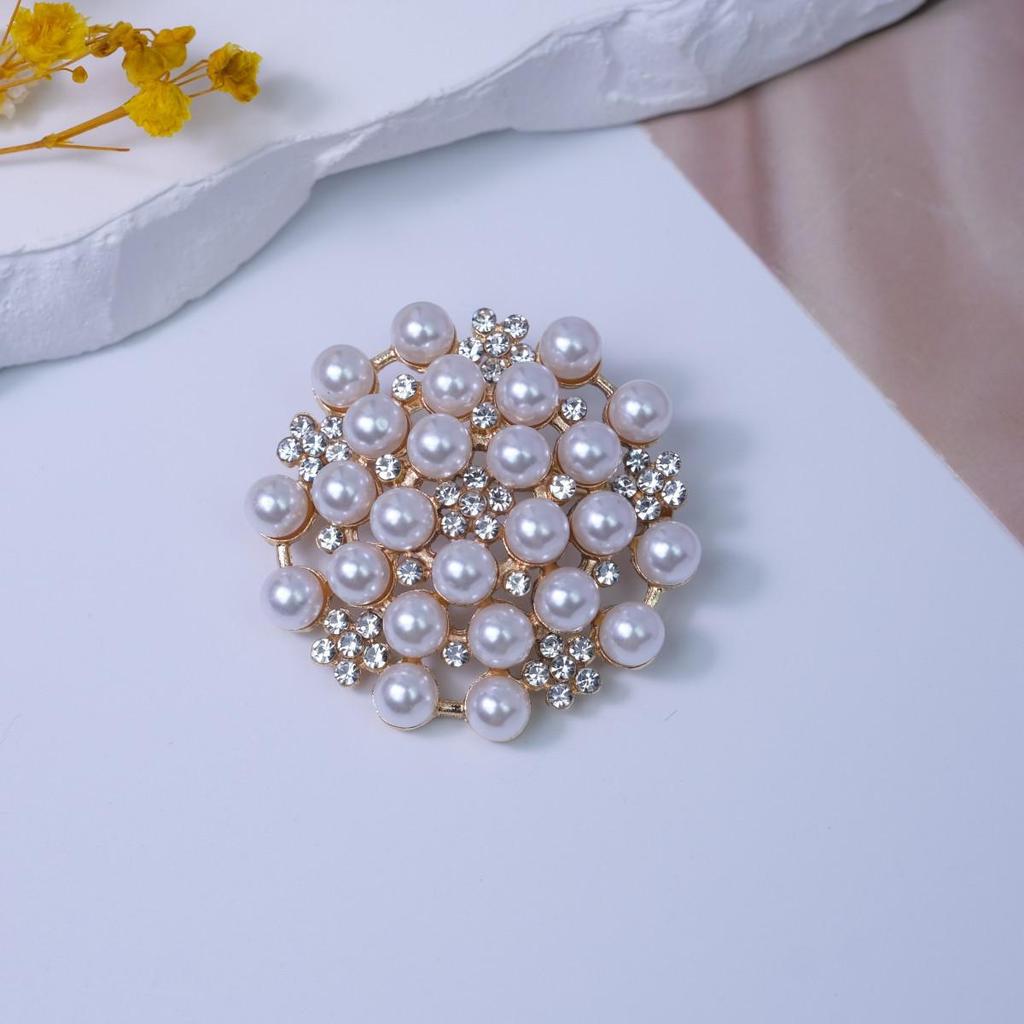 Damska Broszka z Cyrkoniami i Perłami - Broszka Przeciw Odkryciu do Płaszcza Garnituru