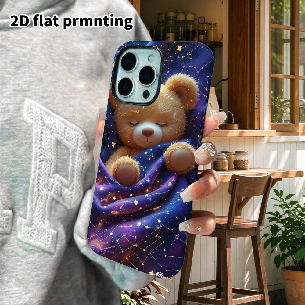 Phone Case: 2D Flat Design Suitable for iPhone 18 17 16 15 14 13 Pro Film Protective Case, Couple Style, Sleeping Brown Bear, Christmas and Halloween 