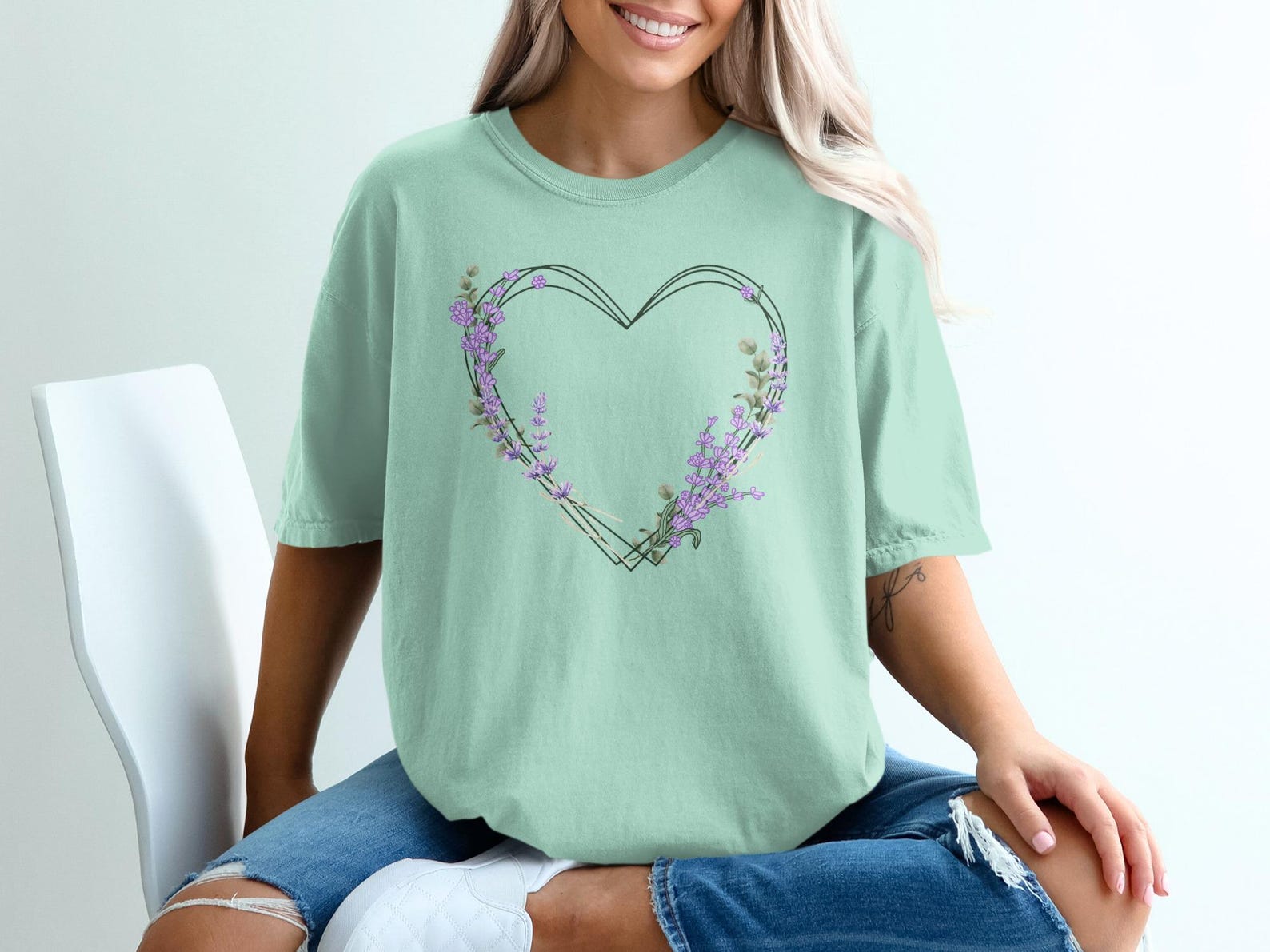 Lavender Heart T-Shirt | Floral Eucalyptus Botanical Tee | Cottagecore Nature Lover Shirt S