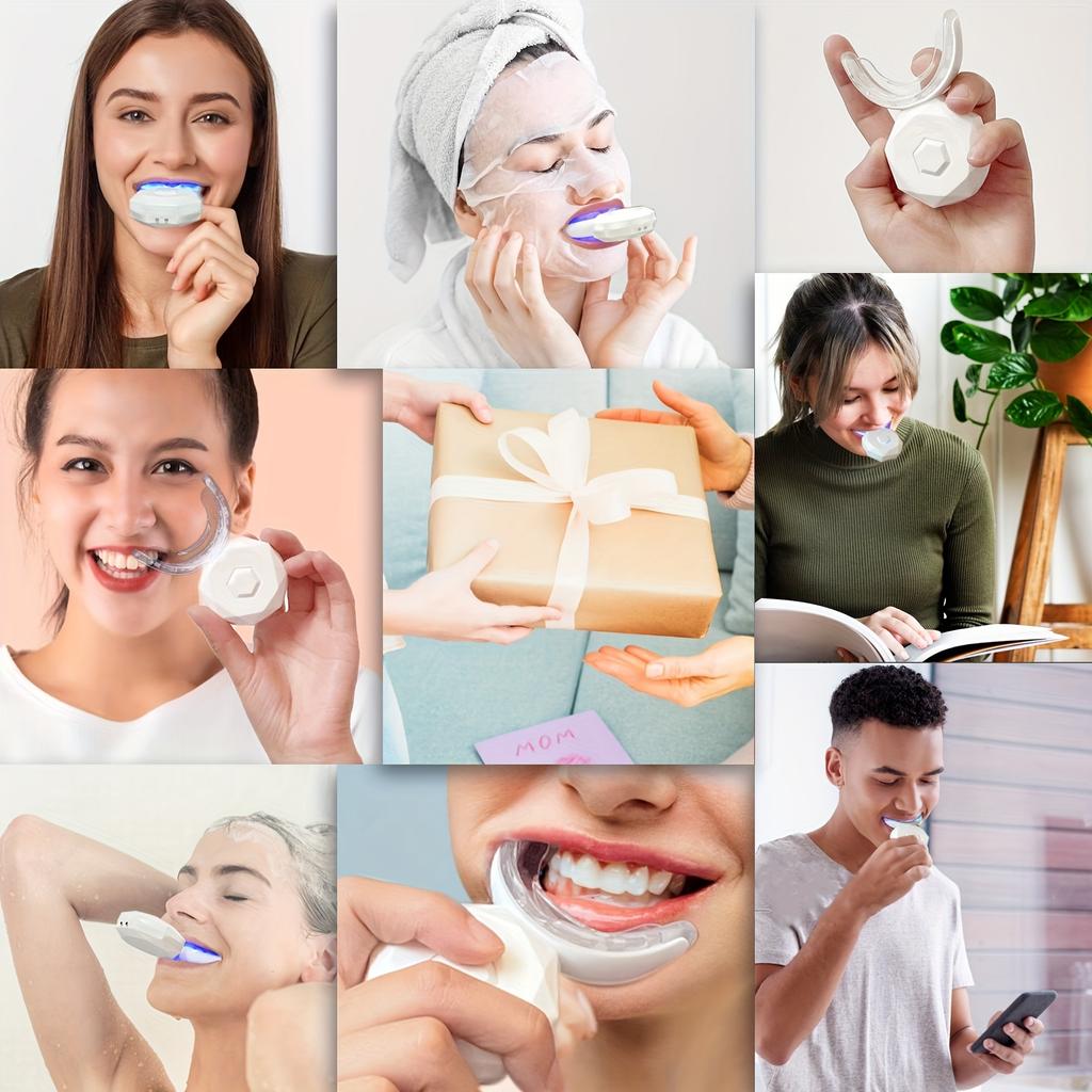 Heviver Elektrická sada na bělení zubů se studeným modrým LED světlem a 4 bělícími gely, Dentální bělící systém pro péči o ústní dutinu a zuby