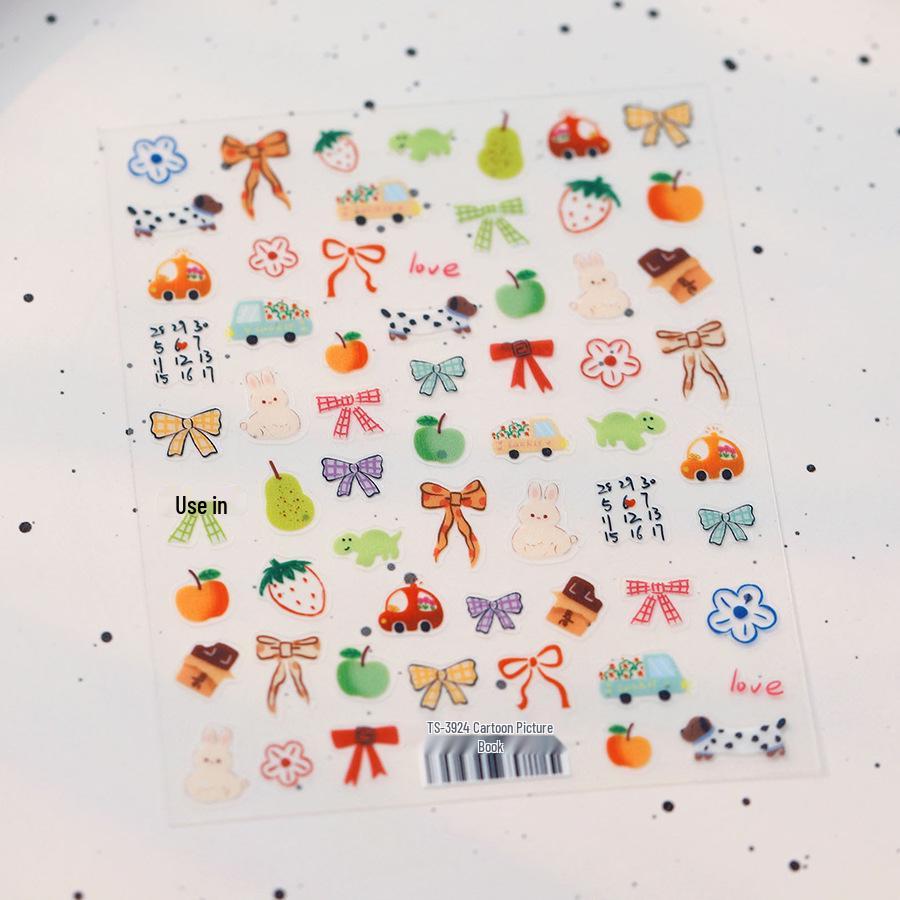 

TENSOR TS-3924 Frosted Cartoon Nail Stickers: Cute Translucent Embossed Nail Art