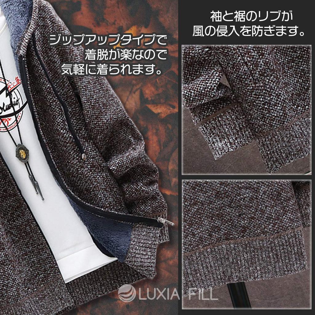 [LUXIA FILL] Knit Hoodie, Blue, 2XL, Large Size, Trendy, Long Sleeves, Fluffy, Warm, Boa Lining, Zipper, Cool, Stylish, Sporty, Plain, Dance, Hip Hop