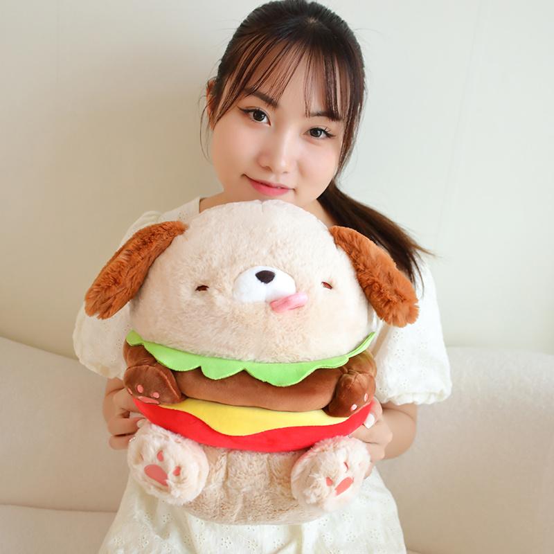 Creative Dog Burger Plush Toy Stuffed Soft Plushies Hamburger Puppy Pillow Sofa Cushion Cute Room Decor Boy Girl Birthday Gift