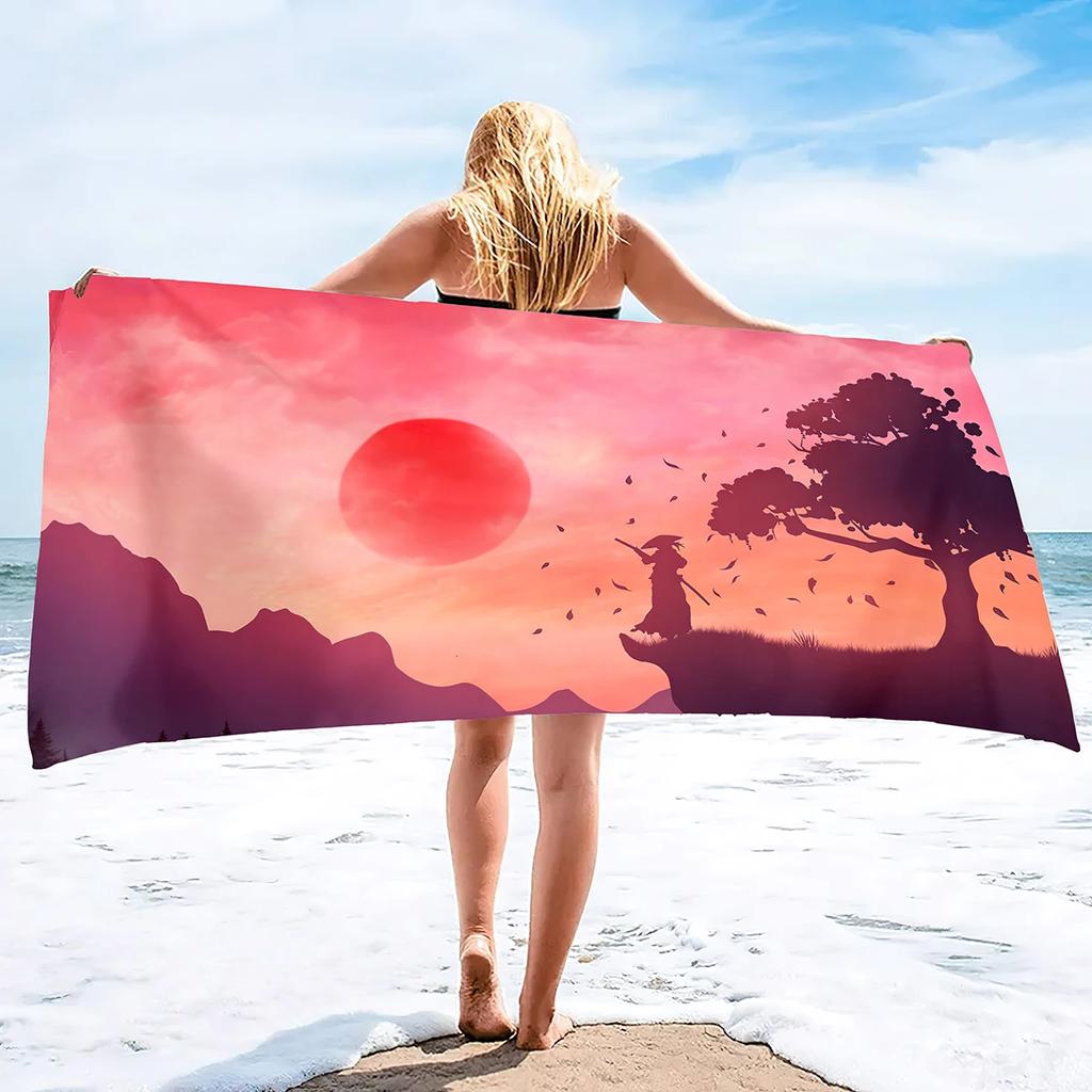 Japanese Samurai Beach Towel Super Soft Water Absorbent Bath Towels Mens Light Bath Towels Water Absorpt Swim Bath Towels
