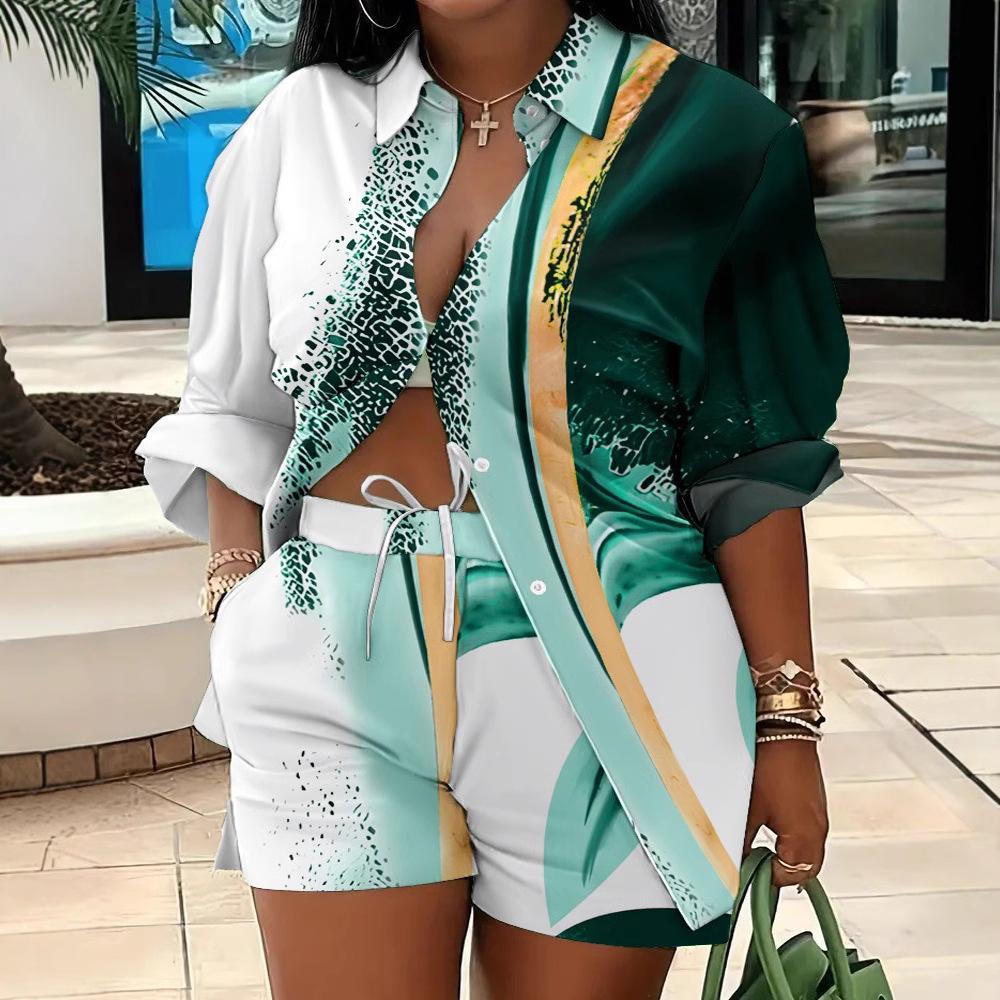 Women's Fashion Print Two-Piece Set: Elegant European & American Style