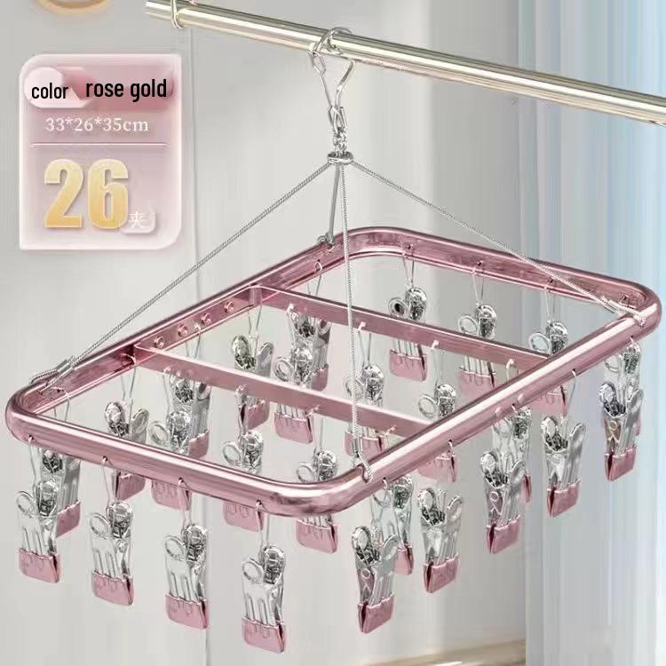 Aluminum Alloy Windproof Sock Drying Rack with Multi-Clip and Stainless Steel Underwear Hanger