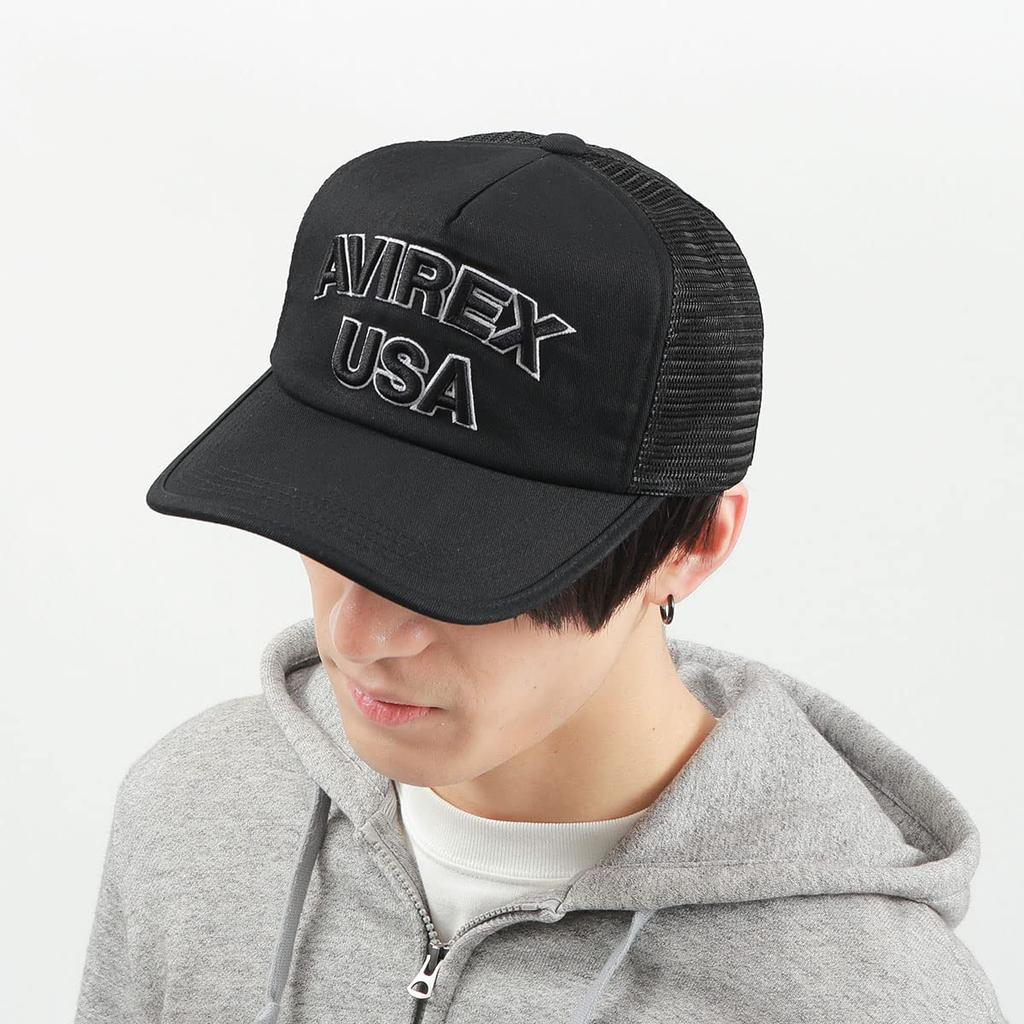 Avirex MESHCAP USA Size Hat, Black, 57.0-59.0cm