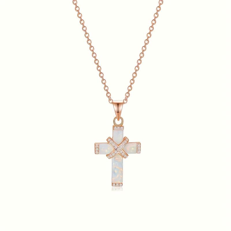 Exquisite Luxury White Cross Necklace, Special Box for Women's Daily Holiday Accessories Birthday Gift Selection Accessories