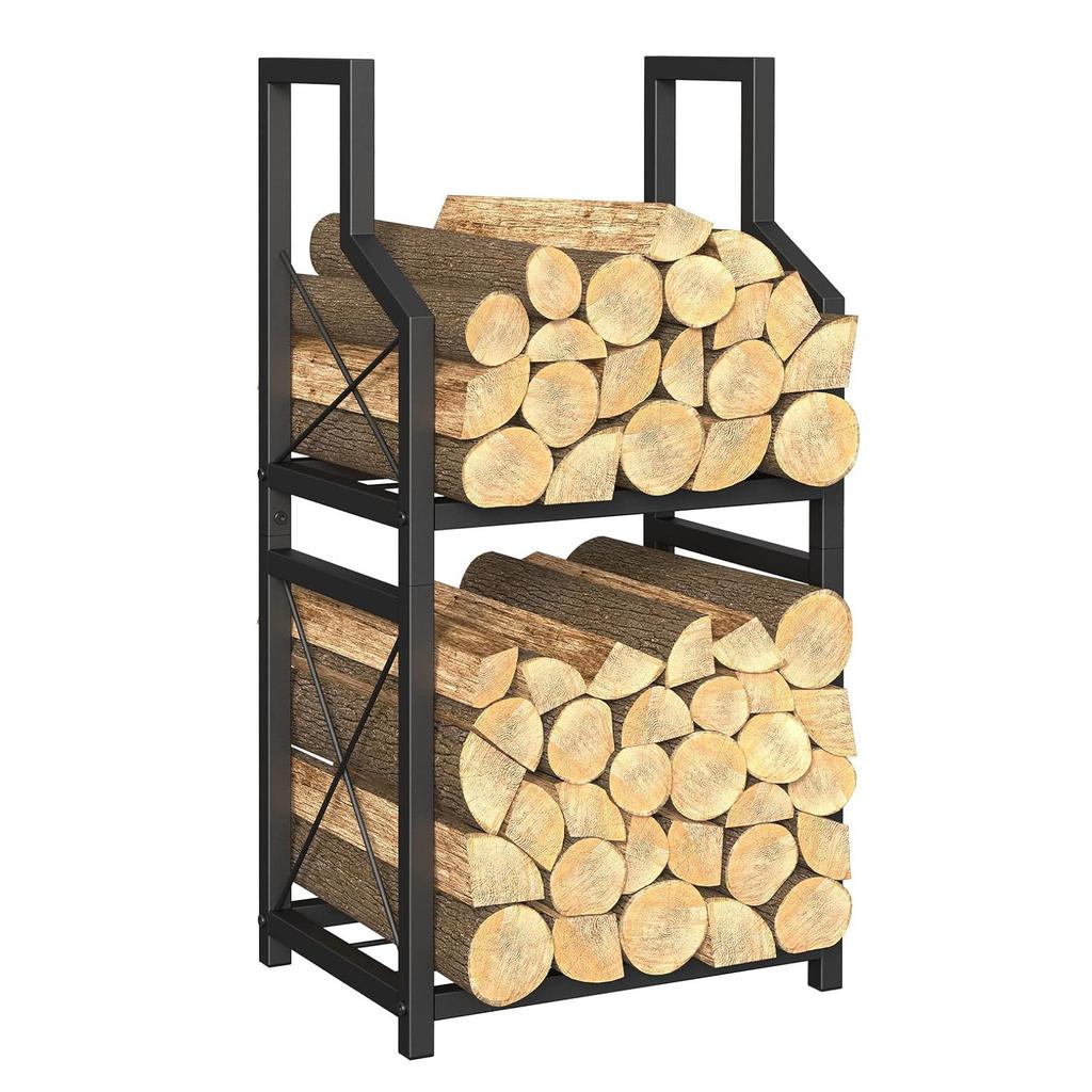 Firewood Holder, 2 Tiers Fireplace Storage Log Rack Holder Wood Storage For Indoor Fireplace, Wood Stove or Outdoor Patio Firewood Rack