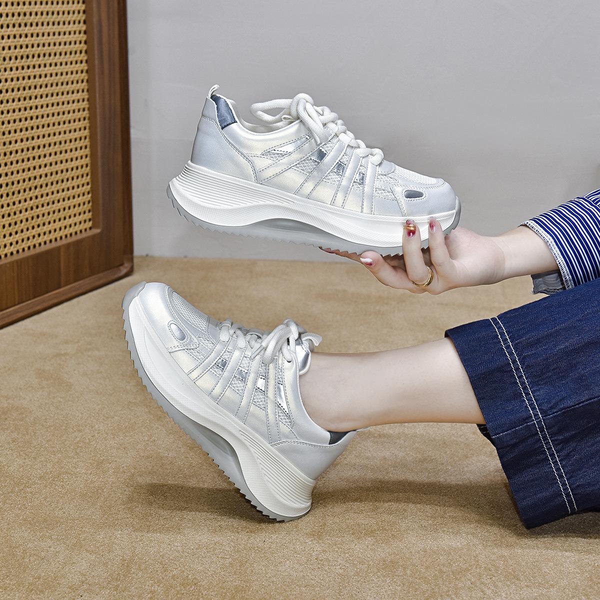 

белые туфли на толстой подошве женские осенние на шнуровке цветные сетчатые спортивного стиля повседневные дорожные туфли 40