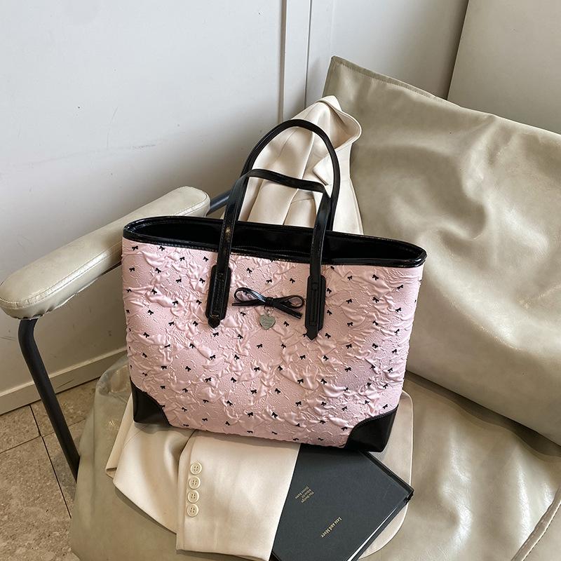 2025 Large Capacity Simple Summer Foreign Style Bow New Casual Shoulder Shopping Bag Class Commuter Tote Bag
