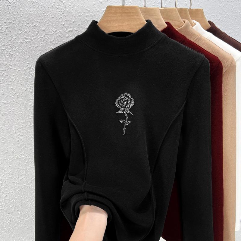 Semi-turtleneck air layer, new German velvet bottoming shirt, women's autumn and winter inner velvet high-end outerwear top