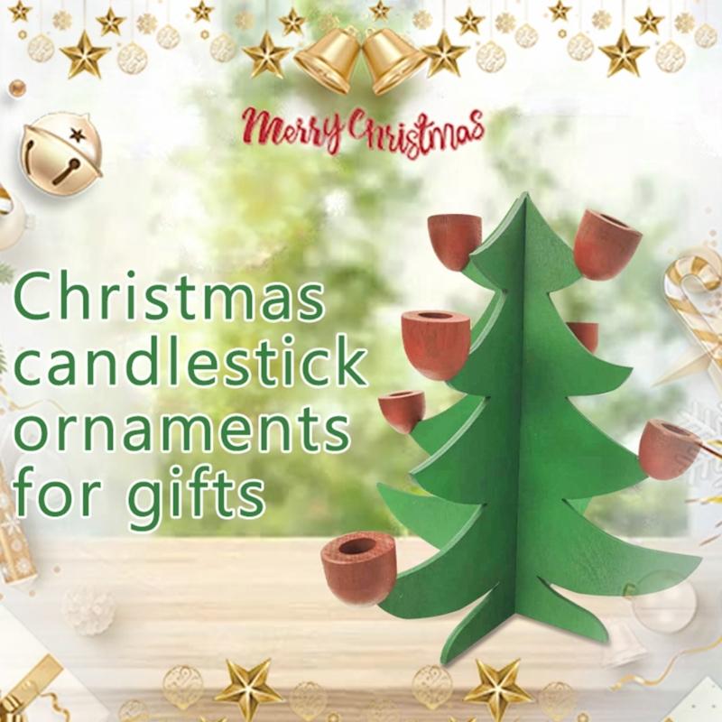 Warm Glowing Christmas Tree Shape Candle Holder Wood Crafts Tapered Candle Stand Candlestick for Seasonal Party Decors