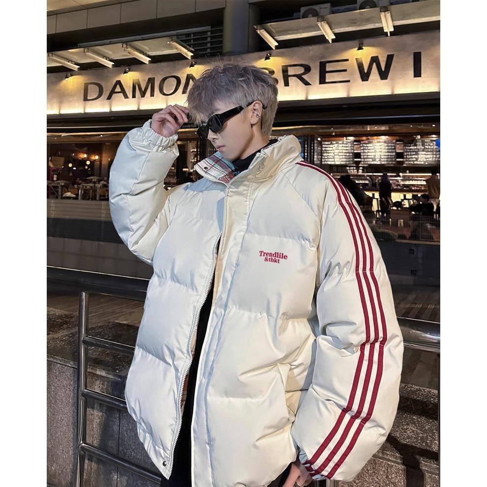 

Men s Winter Thickened Plaid Cotton Jacket with Stand Collar XL брудно-білий
