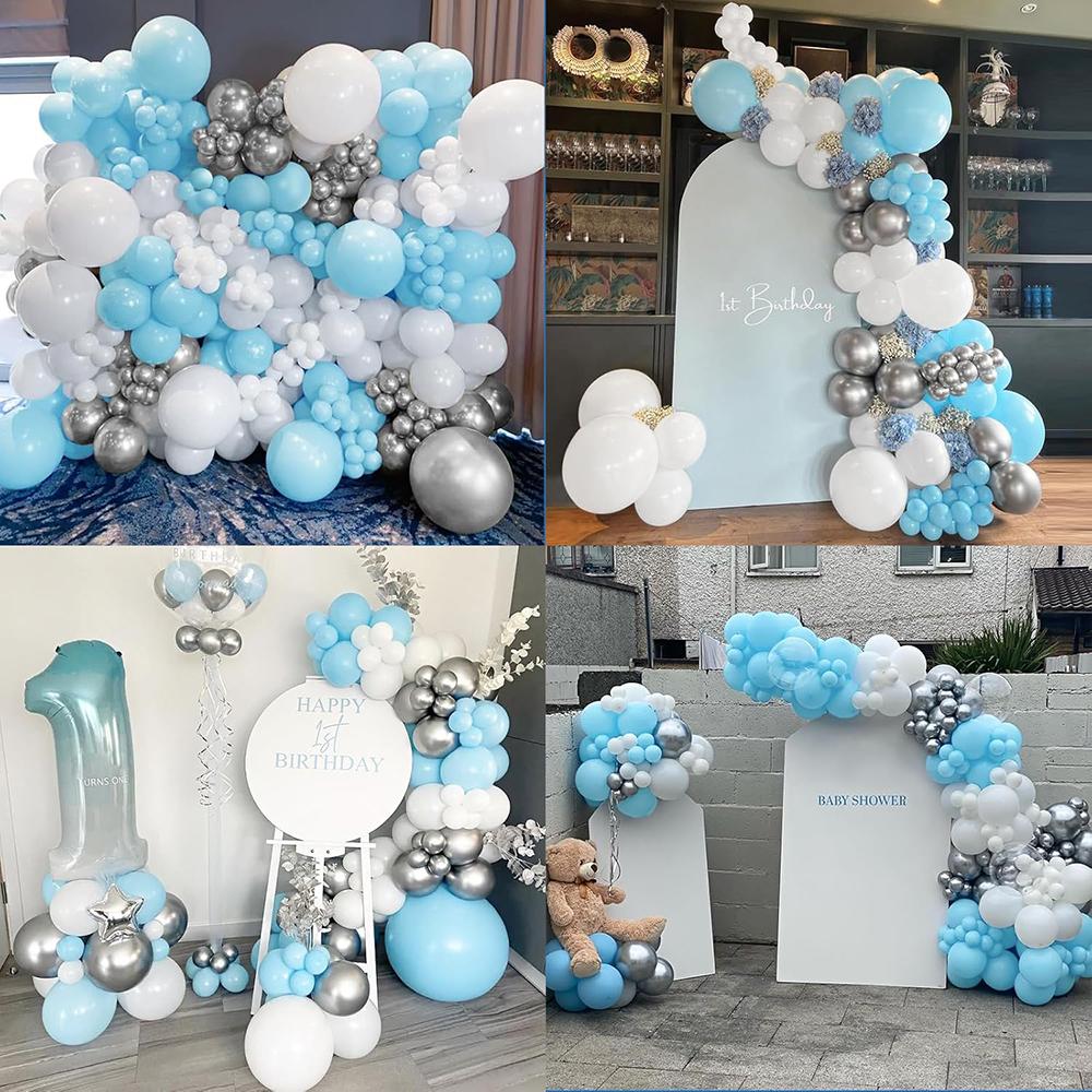 Baby Blue Balloon Arch Kit White Blue Silver Balloons Garland Baby Shower Birtahday Party Wedding Anniversary Decoration Globos