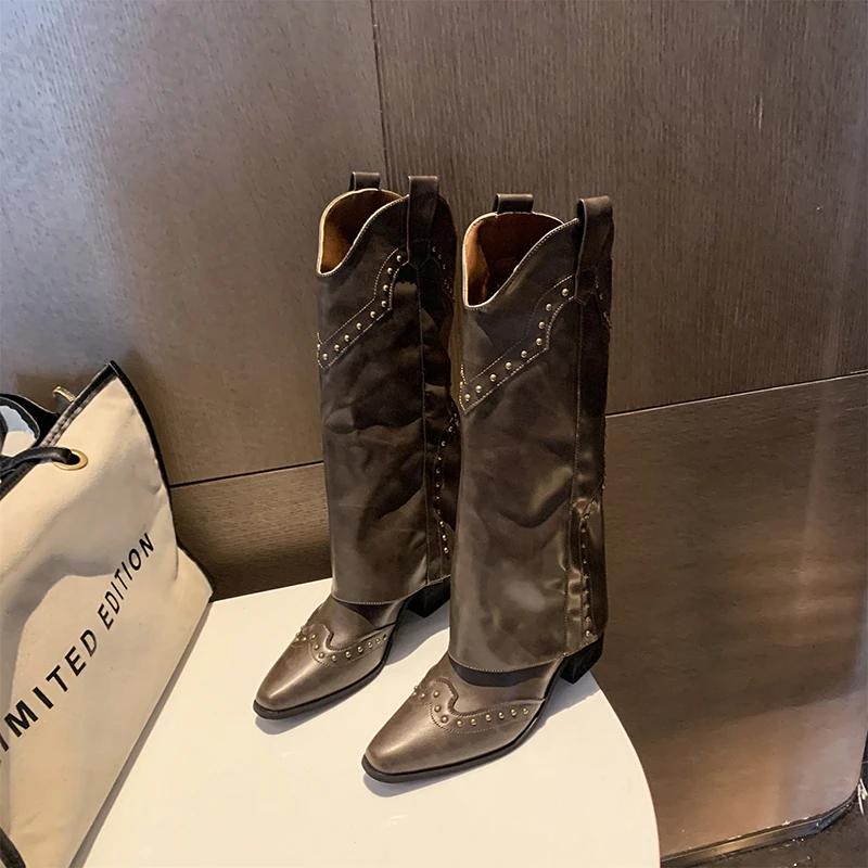 New Winter Woman Thigh High Boots Fashion Zippers Long Knight Booties Ladies Thick Solec Thick Heels Pointed Toe Mid-Calf Botas