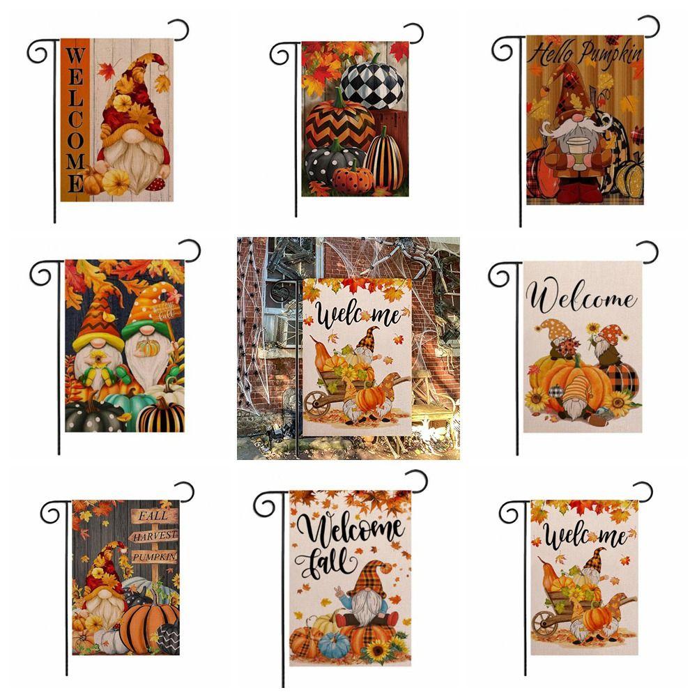 

Gnome Fall Garden Flag linen Fabric Pumpkin Cloth Flag Multiple Styles Autumn Harvest Flag Garden 7