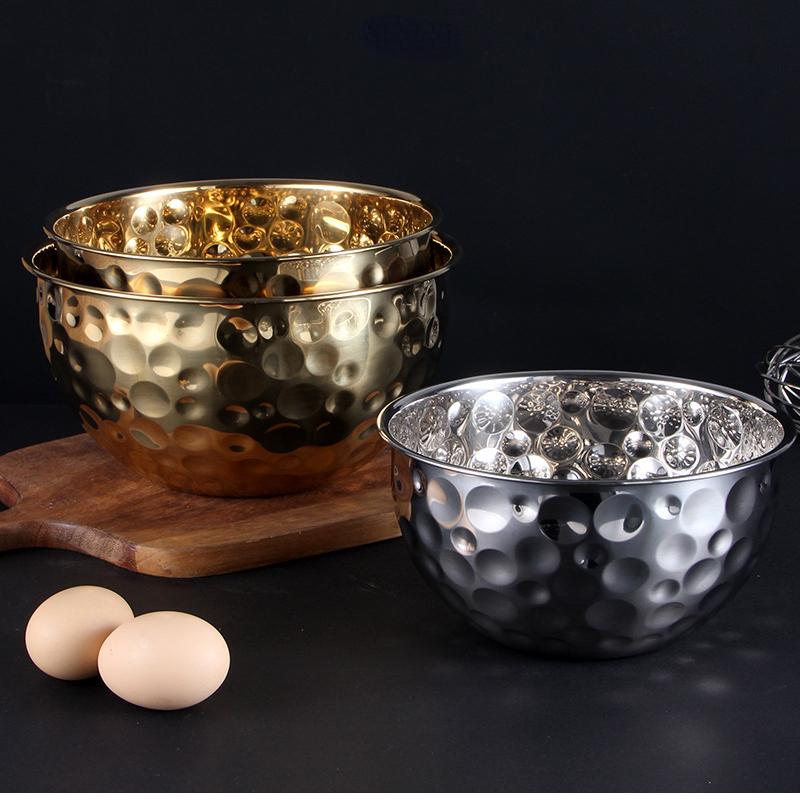 Złoty / Srebrny Stal Nierdzewna Punkt Młotkowy Miska na Owoce Talerz do Sałatek Garnek na Jajka Pogrubiona Misa do Pieczenia Mieszania Gotowania Kreatywna Dekoracja