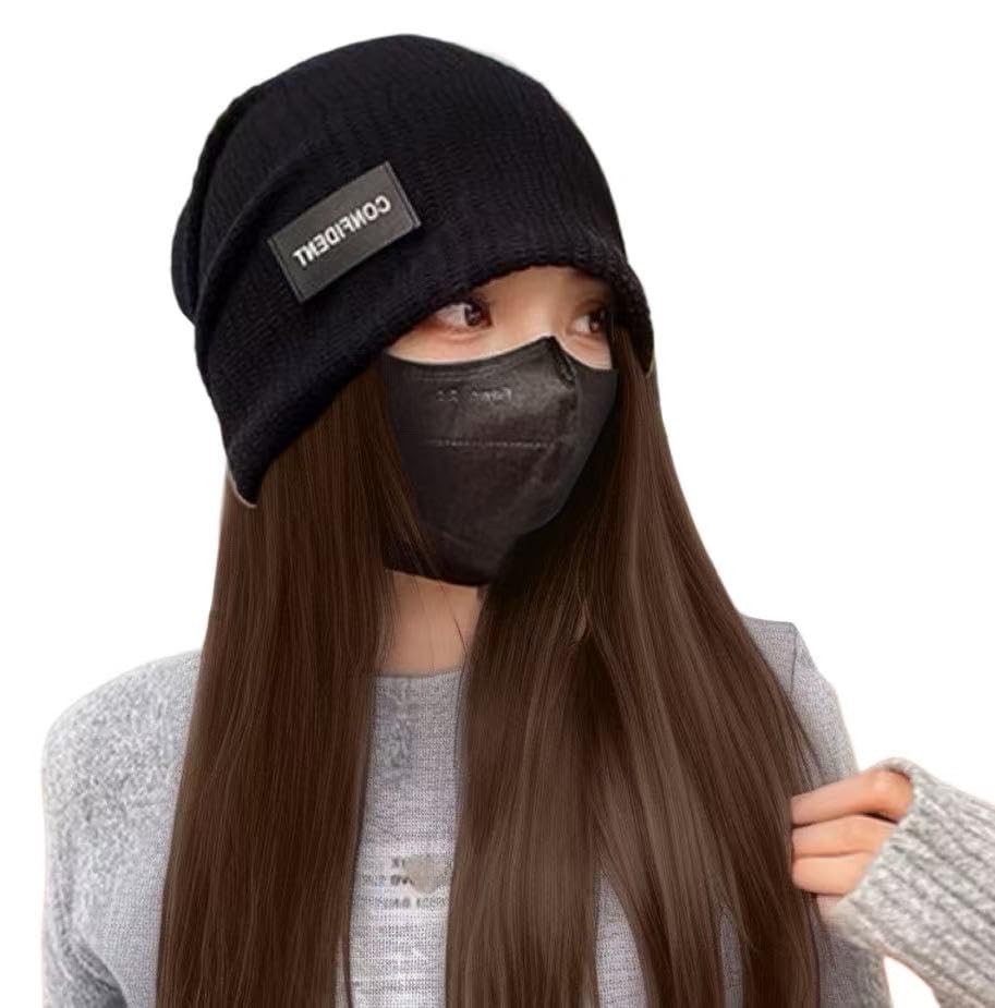 

Beanie Hat Wig with Hair Medical Korean Easy to Honey 35cm Straight Extensions, Natural, Grade, Cosplay, Fashion, Integrated, Wear, Brown, (Black)