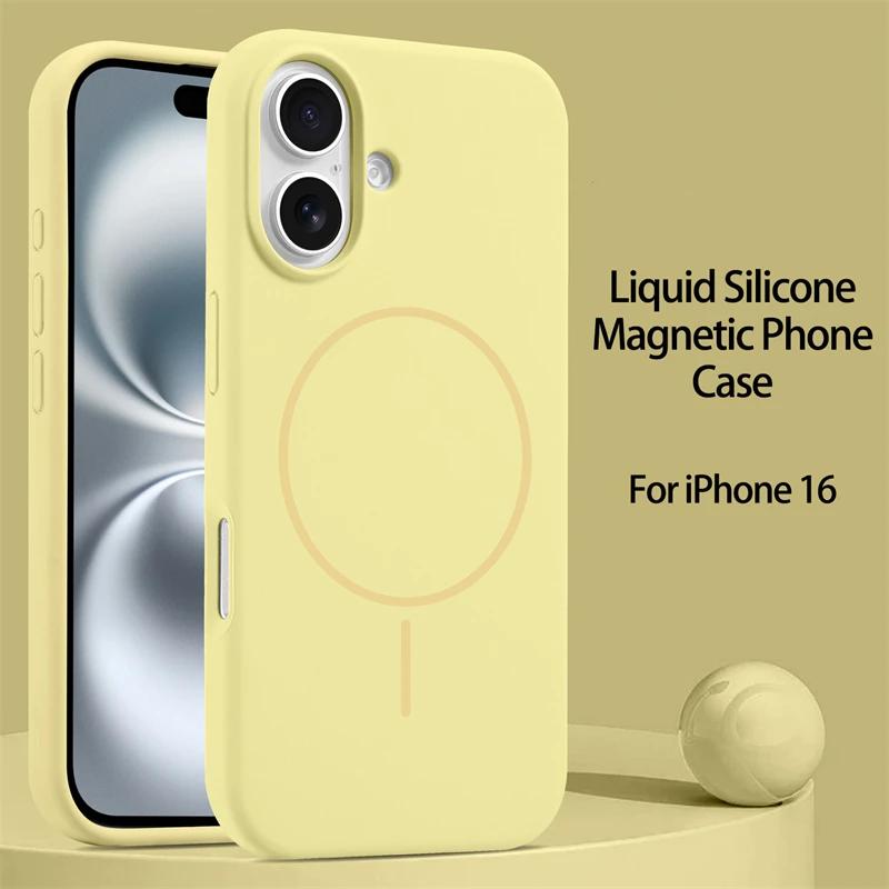 New Gold Liquid Silicone Magsafe Case For iPhone 16 14 15 Plus 13 12 11 16 Pro Max Magnetic Wireless Charge Protector Soft Cover