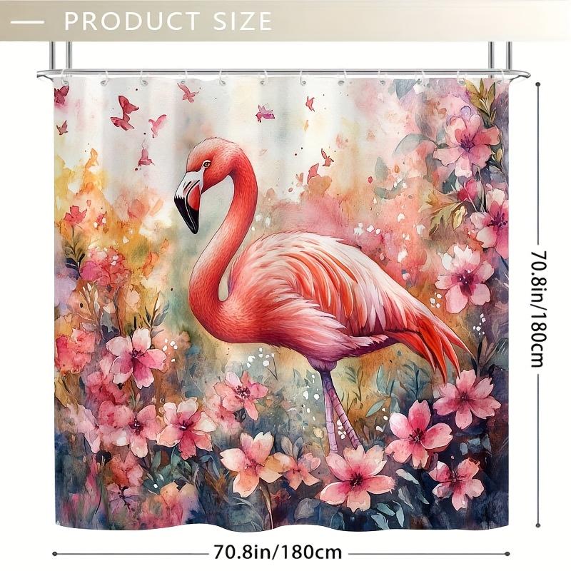 1PC Vibrant Watercolor Flamingo Shower Curtain, Pink Flowers,  Durable Polyester, Easy Clean, for Bathroom & Window Decor