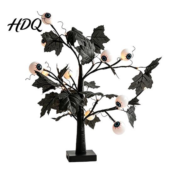 Lampade Natalizie da Tavolo Albero di Halloween Luce LED Ramo Nero Illuminato con Occhio di Fantasma Zucca Ragno USB Festival Luci da Interno Oggetti di Scena e Batteria
