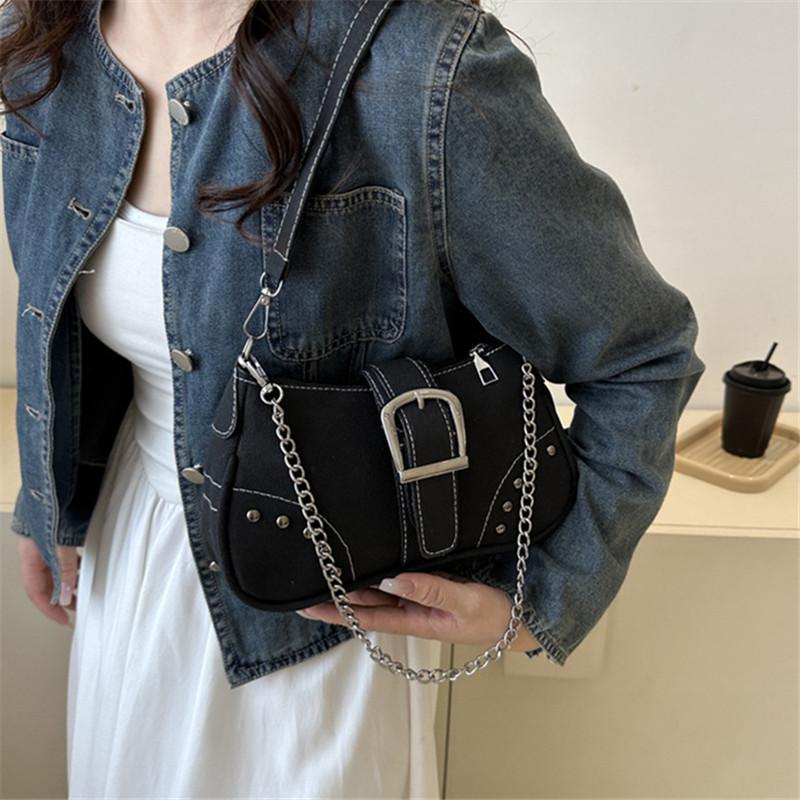 Schlichte Retro-Unterarmtasche, modischer Trend, lässige Schultertasche, Canvas, lässige Textur, Umhängetasche für Damen