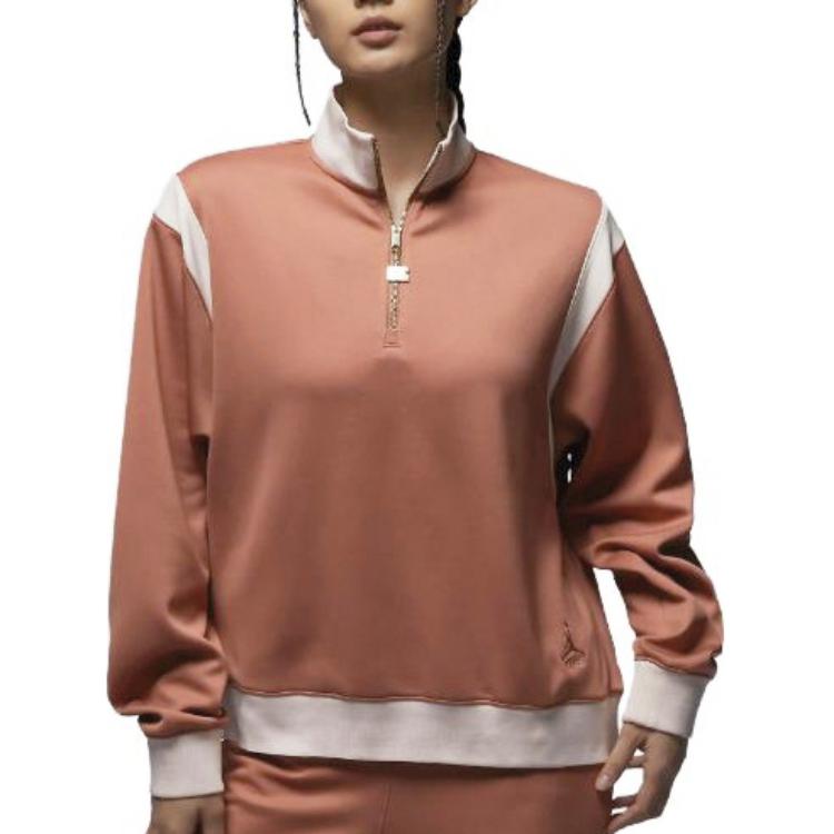 Jordan Felpa Patchwork Ricamata con Zip e Collo Alto da Donna Top Arancione FB5135-810