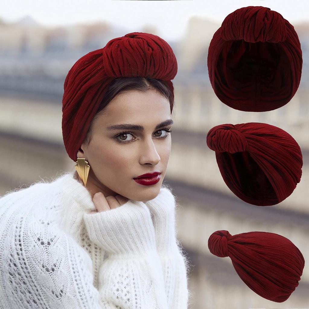 Silver Thread Knotted Headscarf Hat: 2022 Autumn/Winter European & American Fashion.