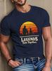 Unisex O Neck Tee Retro Sunset Father Son Fishing Art Print Cotton Short Sleeve Loose Summer Breathable Daily Casual Basic Wear Top