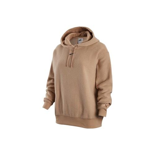 Nike Logo Embroidered Fleece Pullover Long-Sleeve Sweatshirt for Women in Camel EU L