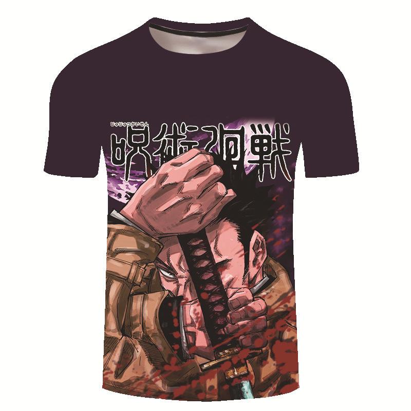 Summer Men's Casual Loose Size Graphic Jujutsu Kaisen Print Round Neck Short Sleeve T-shirt Top