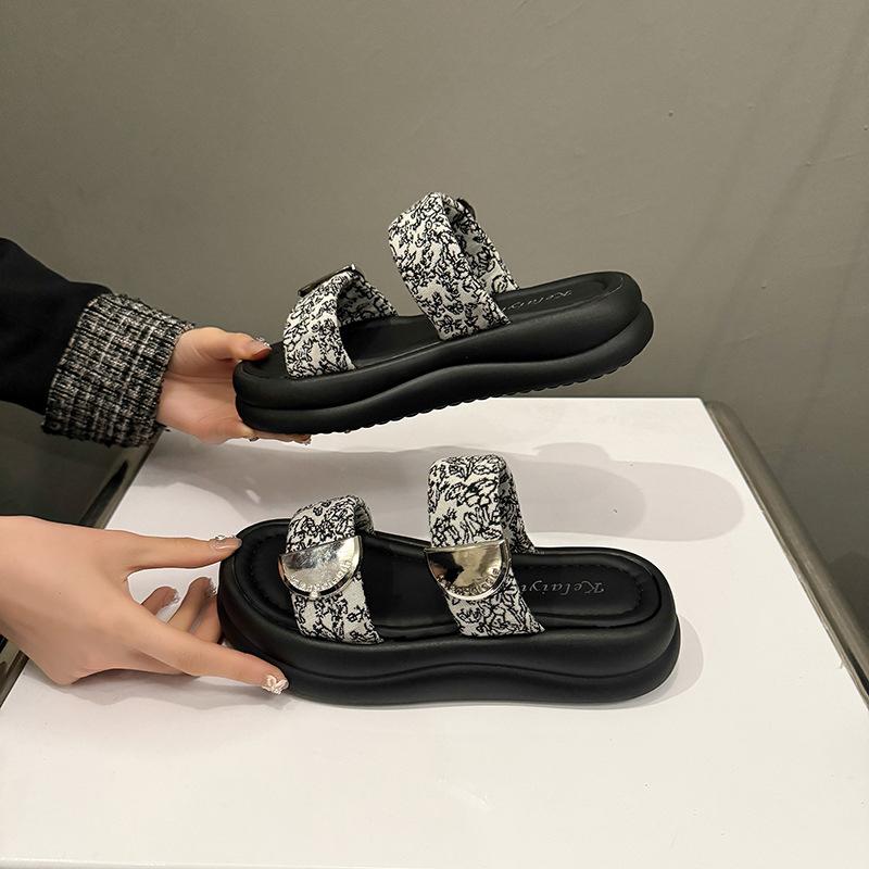 

2025 summer new thick-soled fashionable half-drag sandals wear thick-soled versatile one-word fairy fashion sandals 40 бежевый