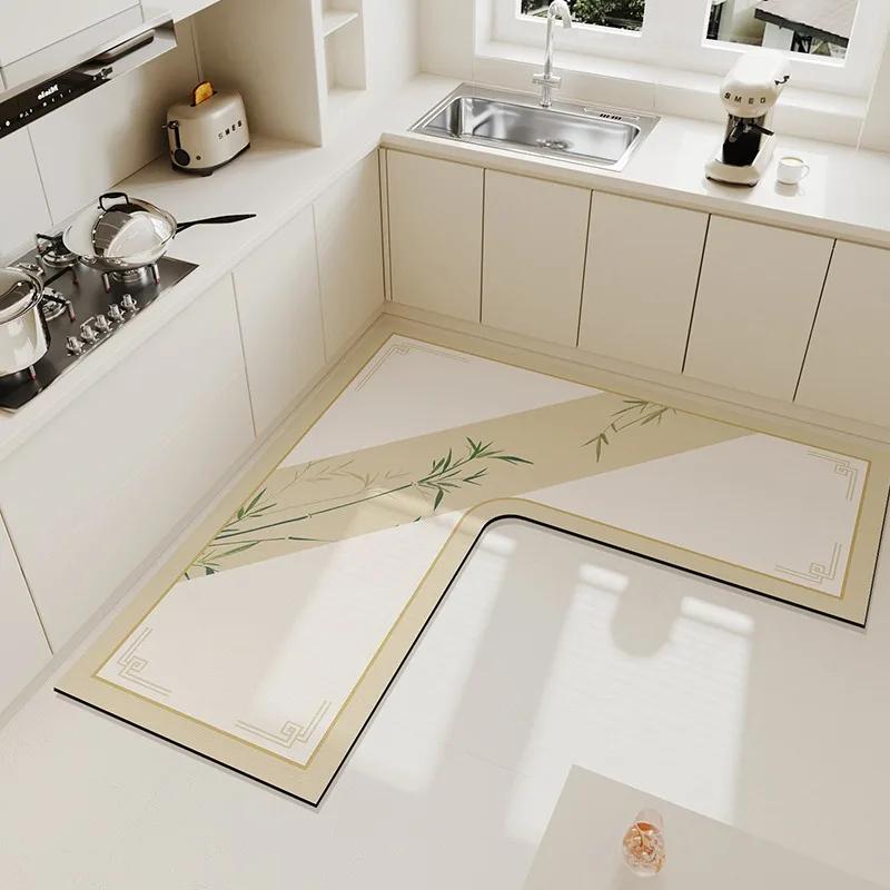 Carpet for Kitchen Pvc Floor Mat L-shaped Rug Soft Diatom Mud Absorbent Foot Mats Non-slip Water-absorbent Home Decoration