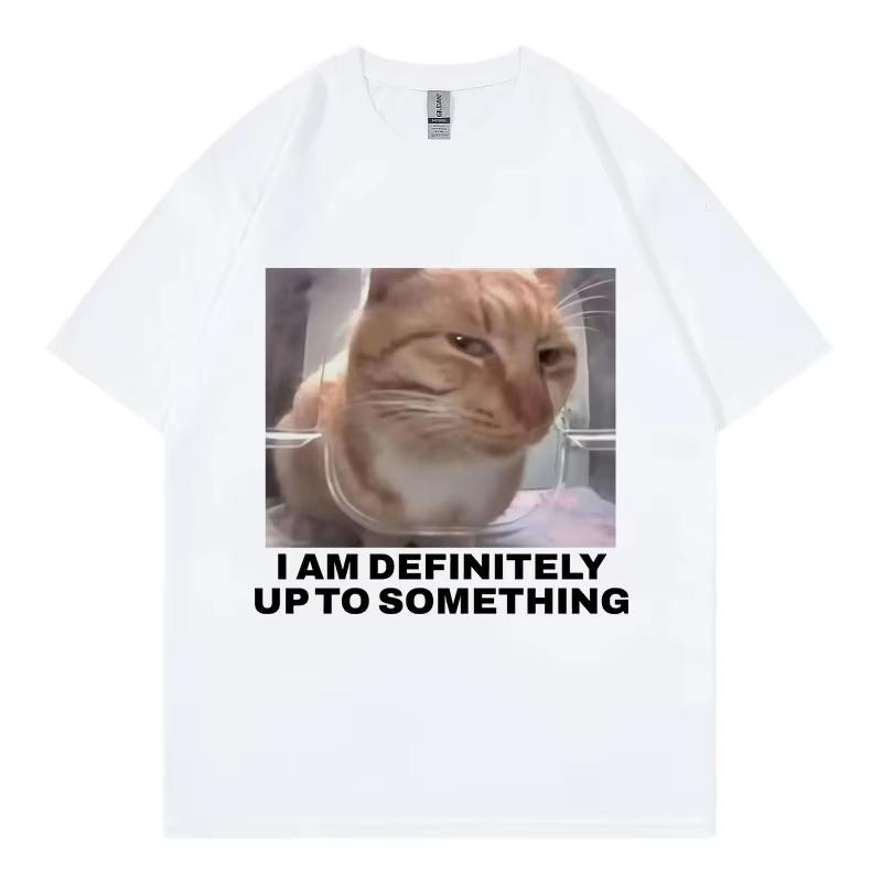 

I Am Definitely Up To Something Funny Cat Meme T-shirt High Street Fashion Trend Women Casual Harajuku Short Sleeve Casual 4XL