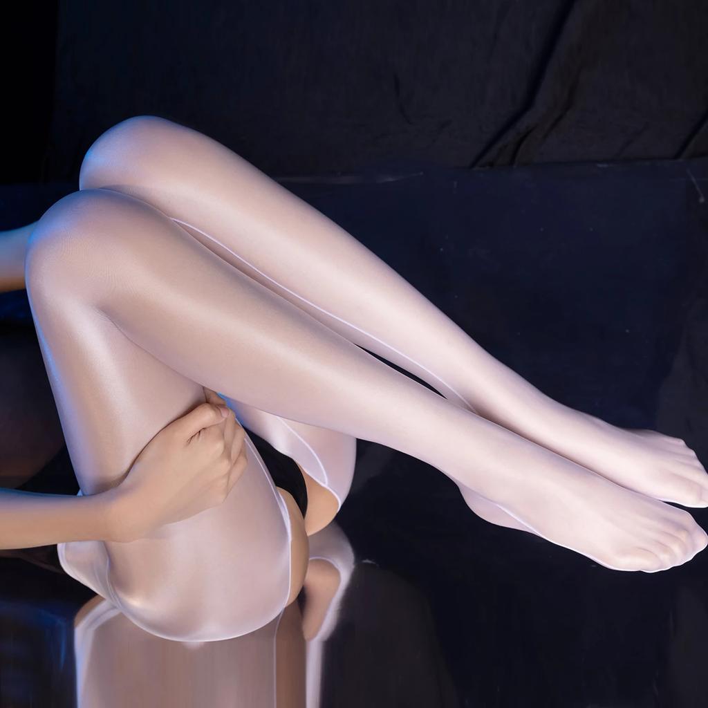 M Xl Plus Size Oil Glossy Satin Pantyhose High Elastic Open Crotch Wet-Look Tights Sexy Lingerie Silky Clubwear For Women