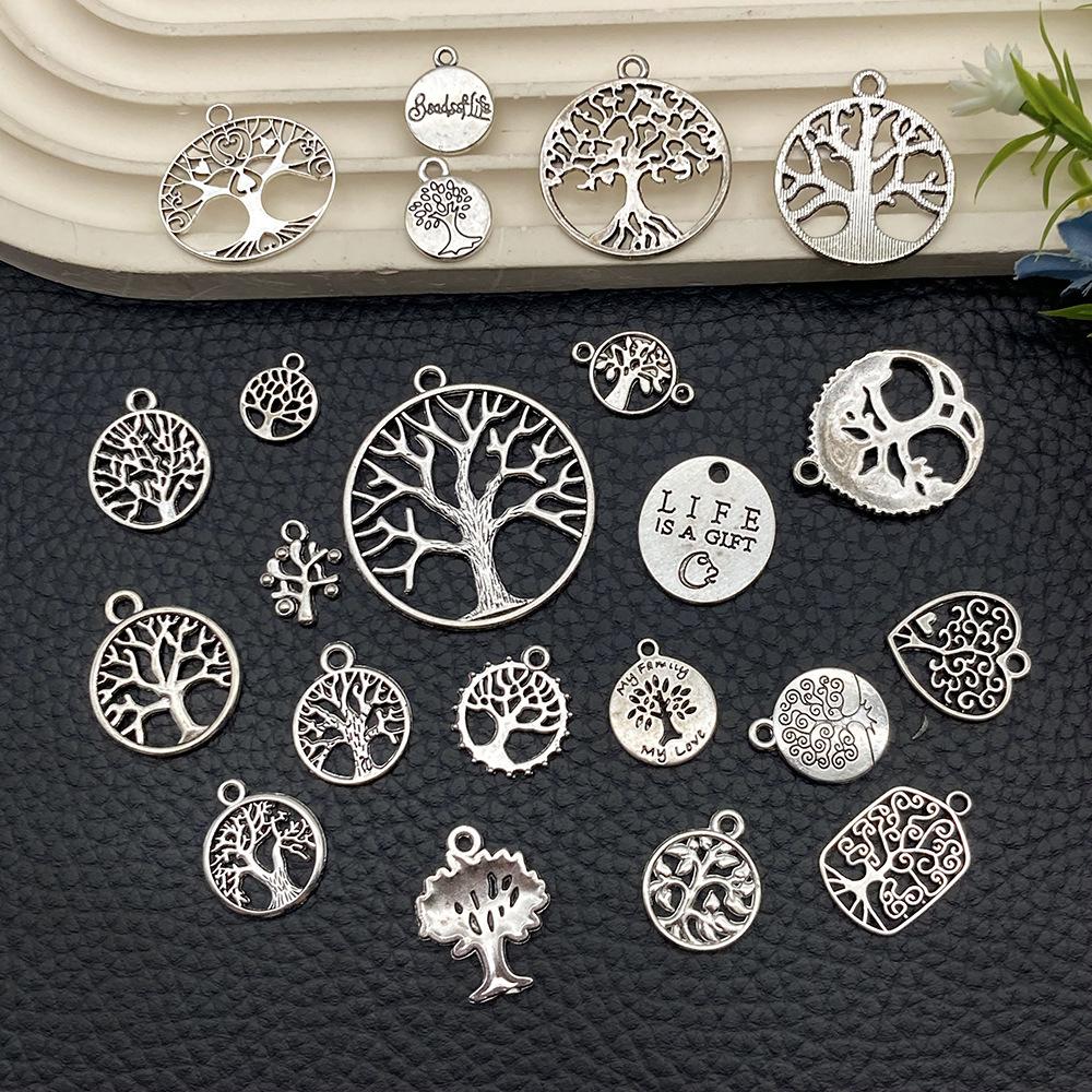 Ancient Silver Plant Small Pendant Hollow Tree Of Life Alloy Accessories Handmade Beaded DIY Material Jewelry