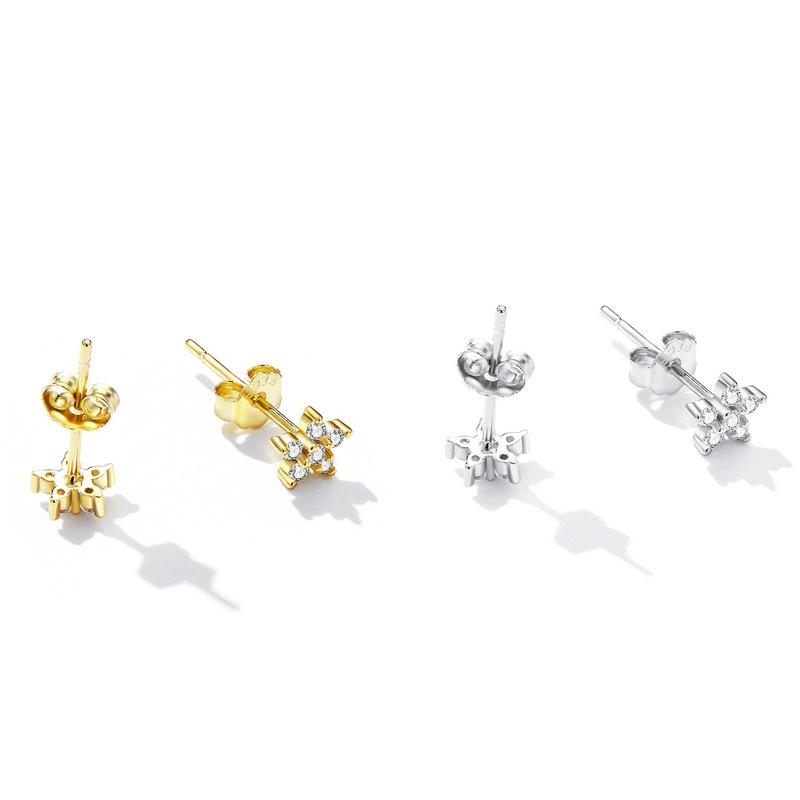 Simple Zircon S925 Sterling Silver Mini Flower Stud Earrings, Popular Electroplated Star Stud Earrings.