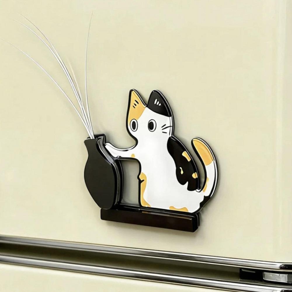 Cartoon Cat Hair Storage Box Moisture Proof Kitten Pushing Vase Magnetic Pet Lovers