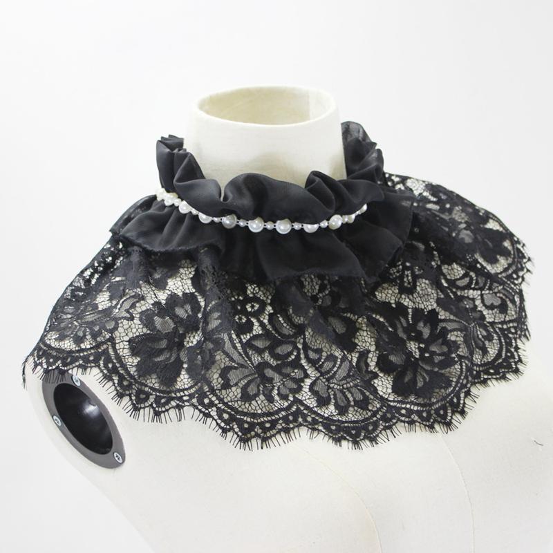 

Черный женский воротник-стойка, кружевной воротник с оборками, накладной воротник-кейп с жемчугом, сексуальный, универсальный, декоративный воротник-шаль, аксессуар для костюма