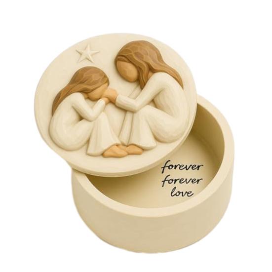 Yousheng Forever Friends Resin Keepsake Box Hand-Painted Friendship Gift Box Mother Daughter Jewelry Storage Box Women Friends Gift