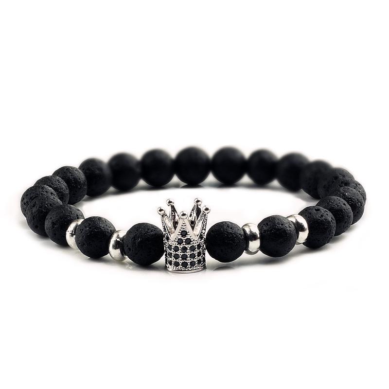 Wish Alloy Turquoise Rhinestone Crown Bracelet: Volcanic Stone Men's Jewelry Gift
