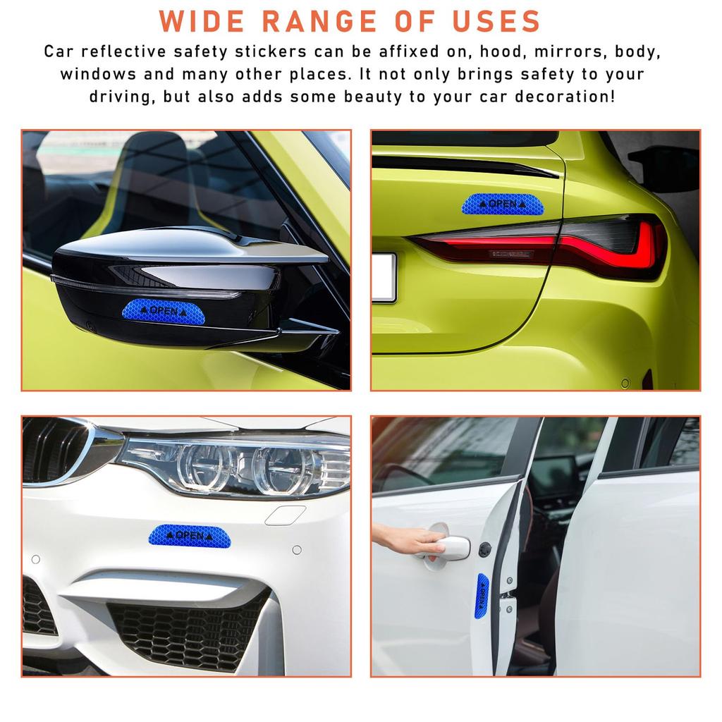 Ziciner 4 Pcs Car Door Open Reflective Stickers Night Visibility Safety Warning Auto Anti-Collision