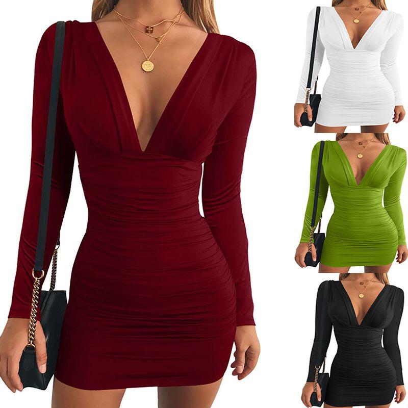 

2025V Collar Sexy Solid Color High Waist Hip Hugging Skirt Navy L